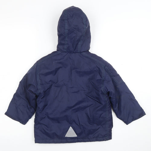 Mothercare Boys Blue Hooded Puffer Jacket 2-3 Years Waterproof Lined Coat