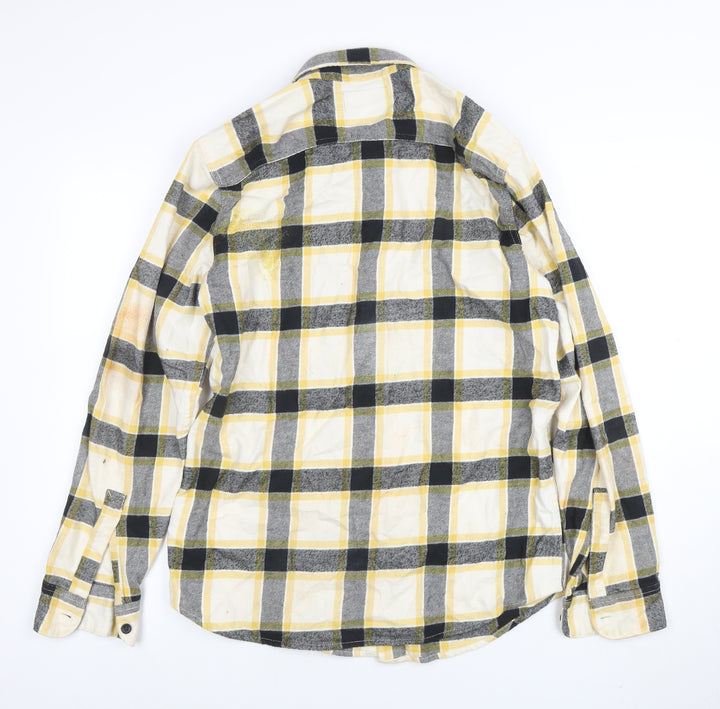 Hollister Men's Yellow & Grey Check Button-Up Cotton Shirt Size S