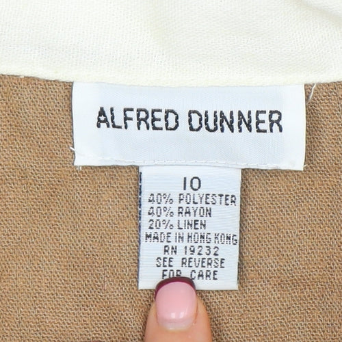 Alfred Dunner Womens Beige Short Sleeve Embroidered Linen Blend Blouse Size 10