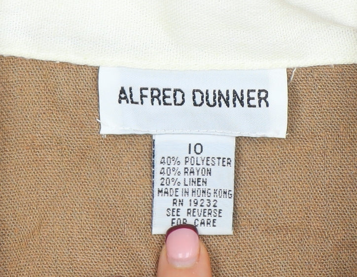 Alfred Dunner Womens Beige Short Sleeve Embroidered Linen Blend Blouse Size 10