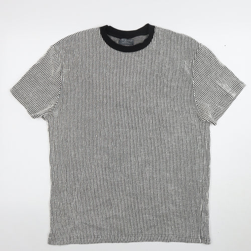 Primark Men's Grey Striped Short Sleeve Crew Neck T-Shirt Size M