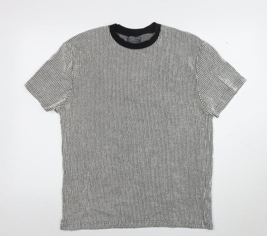 Primark Men's Grey Striped Short Sleeve Crew Neck T-Shirt Size M