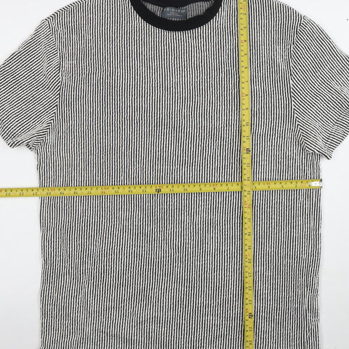 Primark Men's Grey Striped Short Sleeve Crew Neck T-Shirt Size M