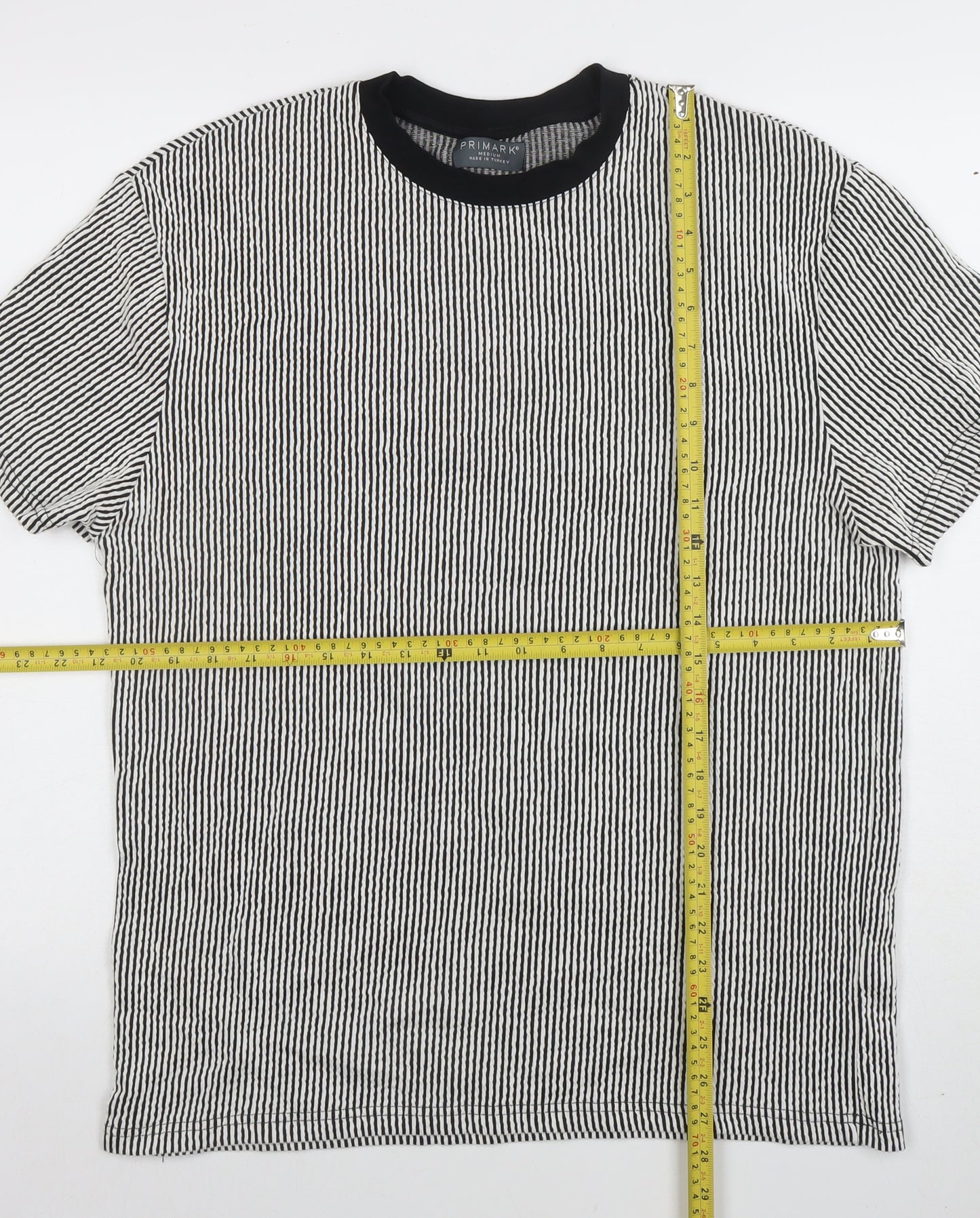 Primark Men's Grey Striped Short Sleeve Crew Neck T-Shirt Size M