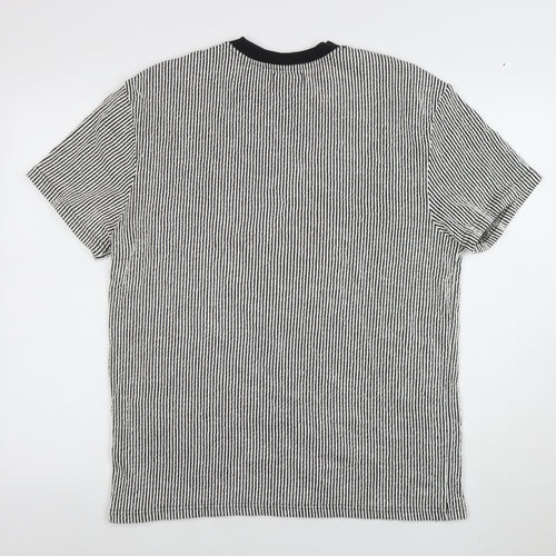 Primark Men's Grey Striped Short Sleeve Crew Neck T-Shirt Size M