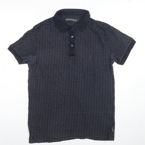 French Connection Men's Navy Polka Dot Cotton Polo Shirt Size L