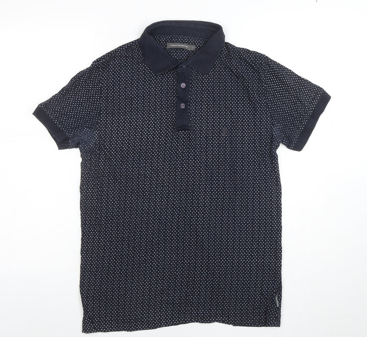 French Connection Men's Navy Polka Dot Cotton Polo Shirt Size L