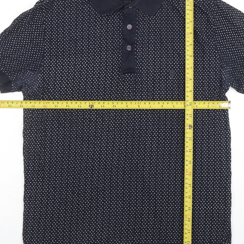 French Connection Men's Navy Polka Dot Cotton Polo Shirt Size L