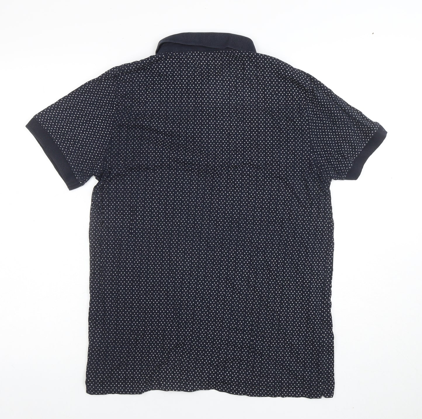 French Connection Men's Navy Polka Dot Cotton Polo Shirt Size L