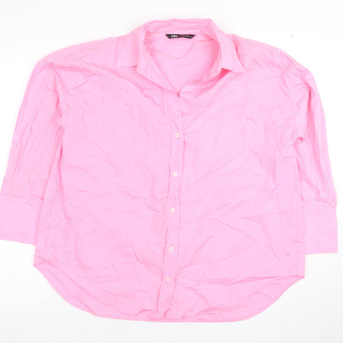 ZARA Women's Pink 100% Cotton Long Sleeve Button-Up Shirt Size S