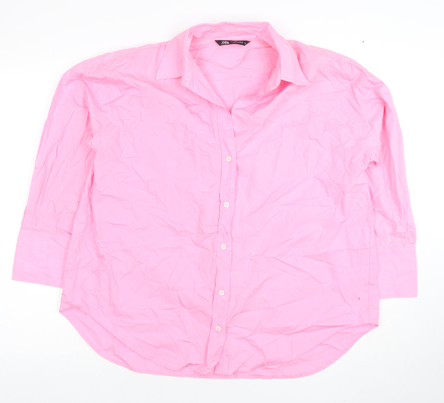 ZARA Women's Pink 100% Cotton Long Sleeve Button-Up Shirt Size S
