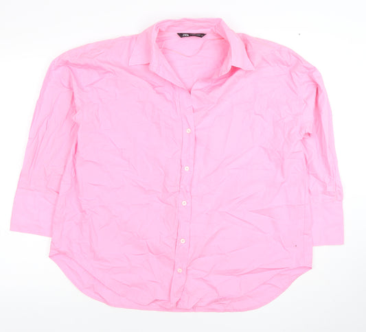 ZARA Women's Pink 100% Cotton Long Sleeve Button-Up Shirt Size S