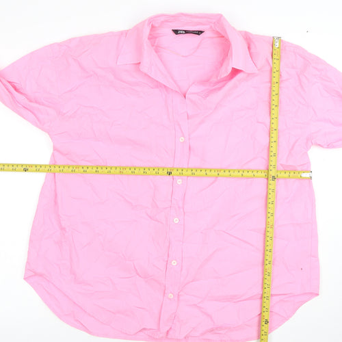 ZARA Women's Pink 100% Cotton Long Sleeve Button-Up Shirt Size S