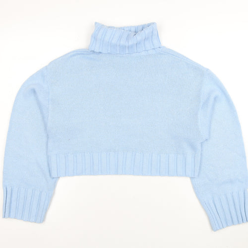 H&M Divided Women Blue Roll Neck Knit Jumper Size 10
