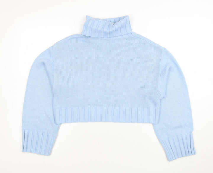 H&M Divided Women Blue Roll Neck Knit Jumper Size 10