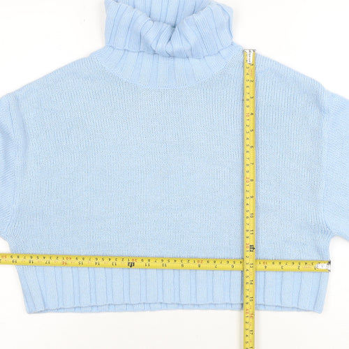 H&M Divided Women Blue Roll Neck Knit Jumper Size 10
