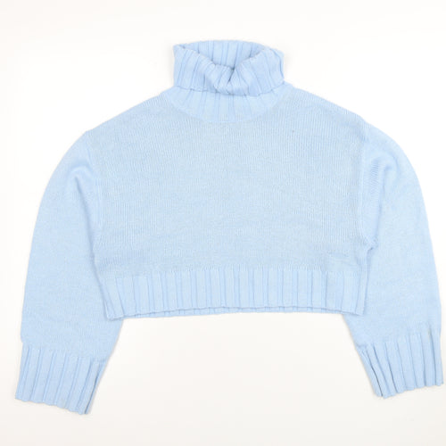 H&M Divided Women Blue Roll Neck Knit Jumper Size 10