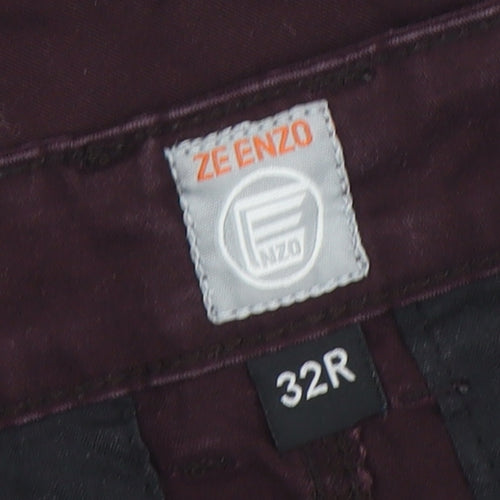 Zeenzo Men's Brown 32R Straight Fit Stretch Jeans