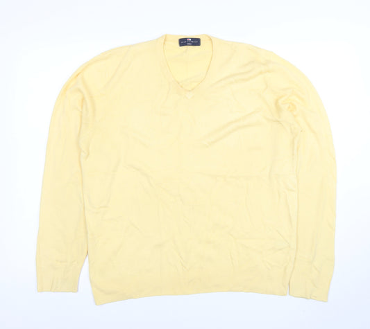 Marks and Spencer Men’s Yellow V-Neck Acrylic Jumper Medium