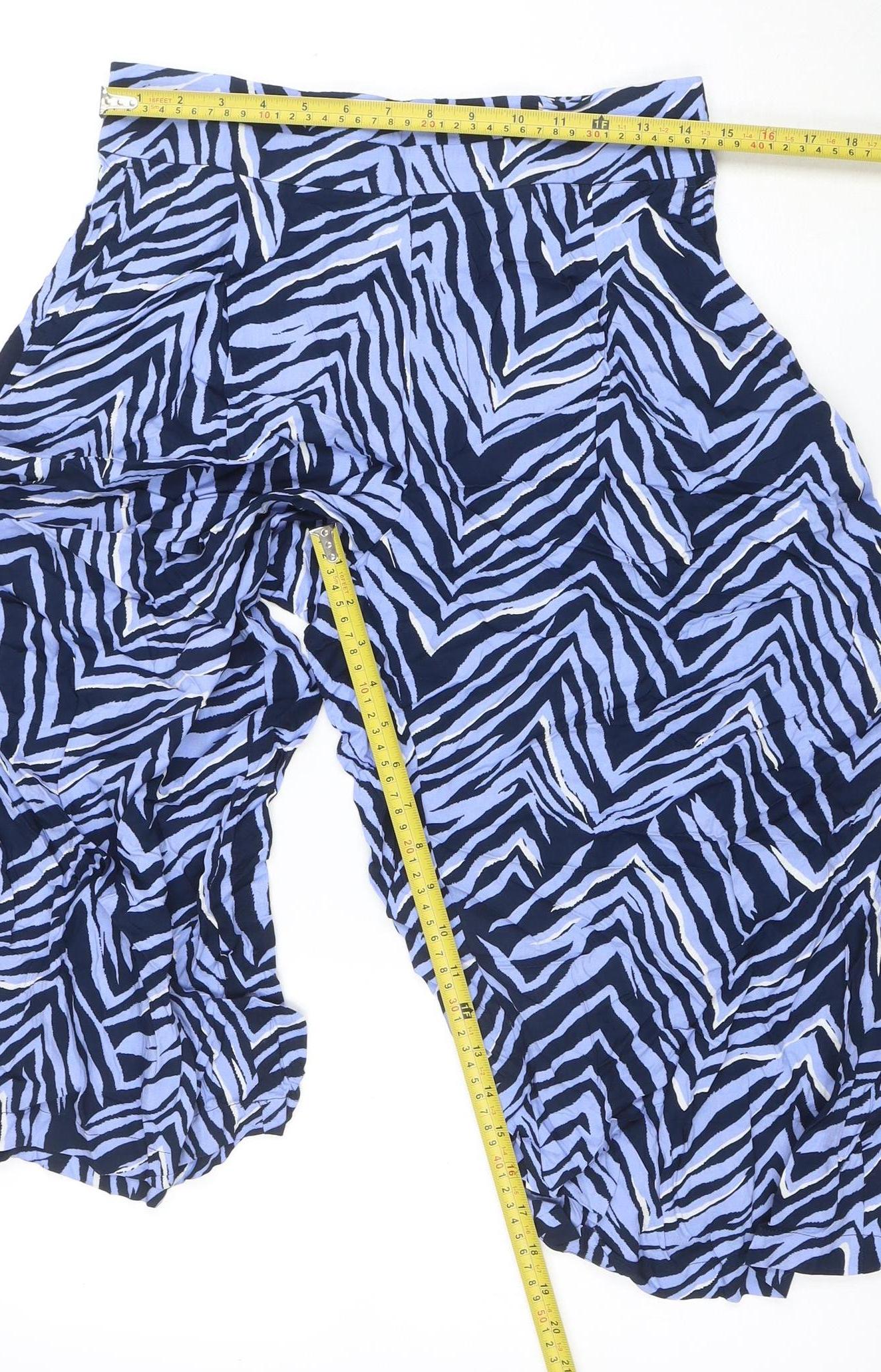 Marks and Spencer Women’s Blue Animal Print Wide-Leg Viscose Trousers Size 10