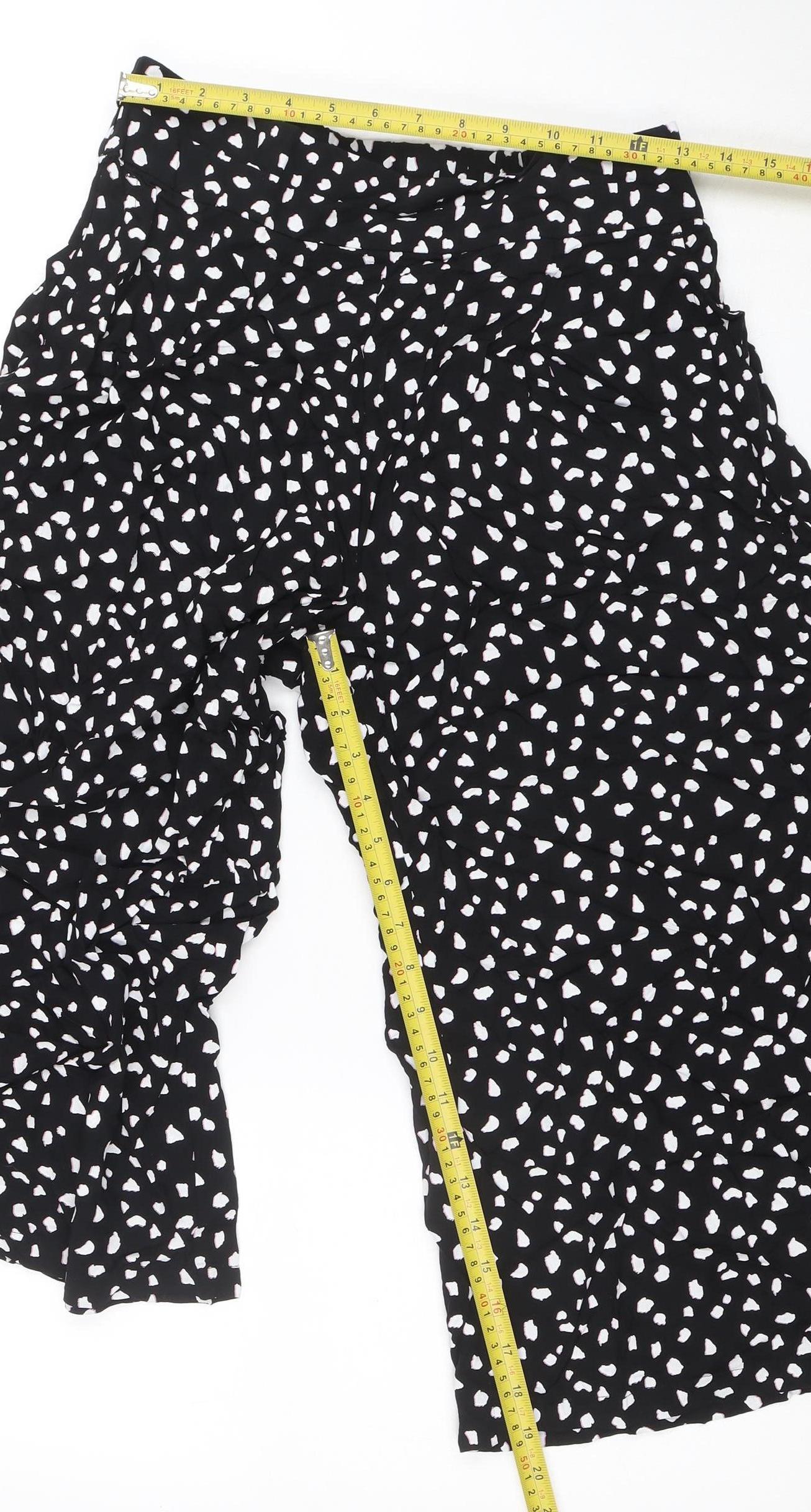 Marks and Spencer Womens Black White Polka Dot Viscose Wide-Leg Trousers Size 10