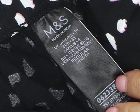 Marks and Spencer Womens Black White Polka Dot Viscose Wide-Leg Trousers Size 10