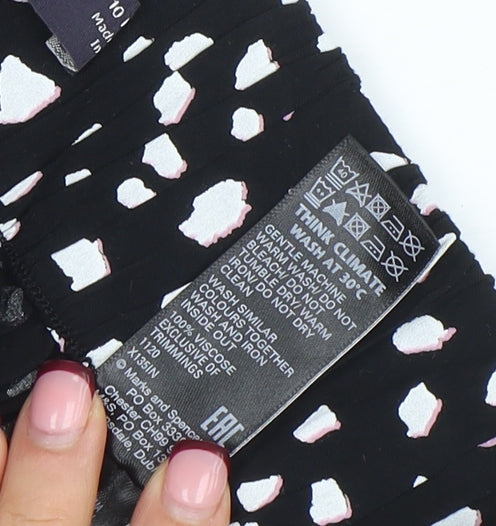 Marks and Spencer Womens Black White Polka Dot Viscose Wide-Leg Trousers Size 10