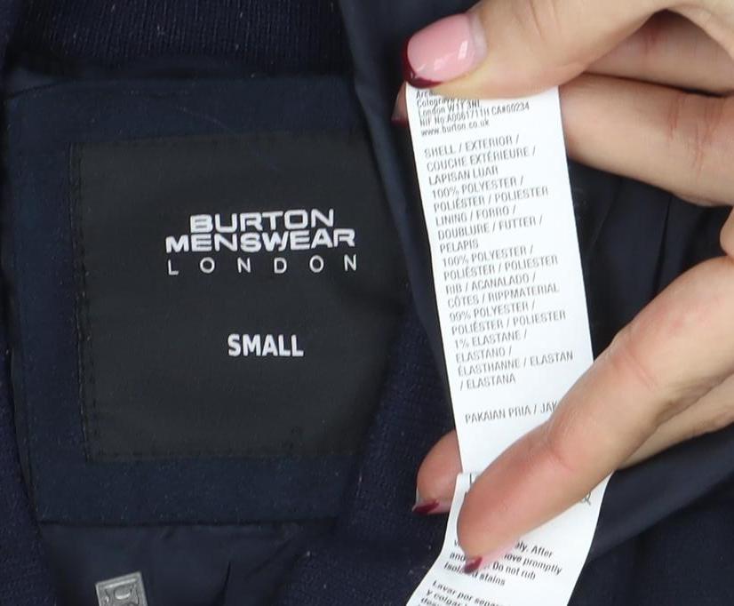Burton Menswear London Men's Blue Small Bomber Jacket Zip Casual