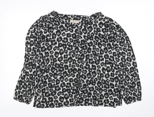 Billie & Blossom Petite Women's Black Animal Print Long Sleeve Tunic Blouse Size 18