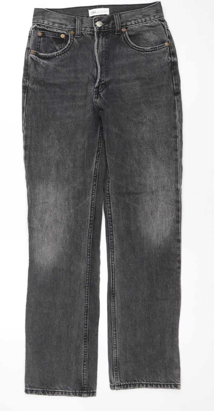 ZARA Women Grey Straight Leg Jeans Size 8 Cotton Denim