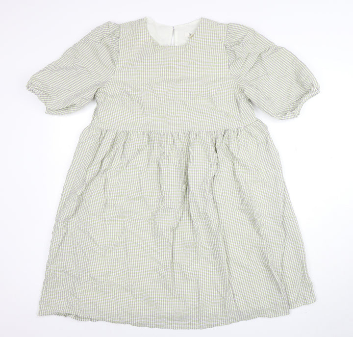 Oasis Women's Green Check A-Line Puff Sleeve Knee Length Dress Size 12