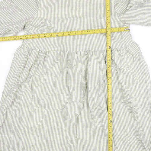 Oasis Women's Green Check A-Line Puff Sleeve Knee Length Dress Size 12