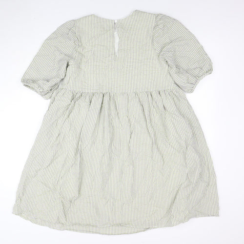 Oasis Women's Green Check A-Line Puff Sleeve Knee Length Dress Size 12