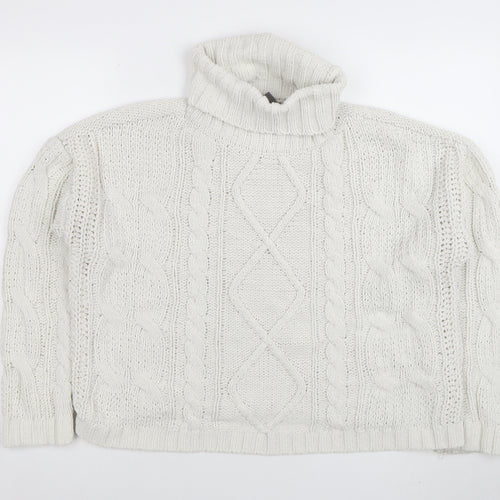 Primark Women's White Roll Neck Cable-Knit Pullover Jumper Size M