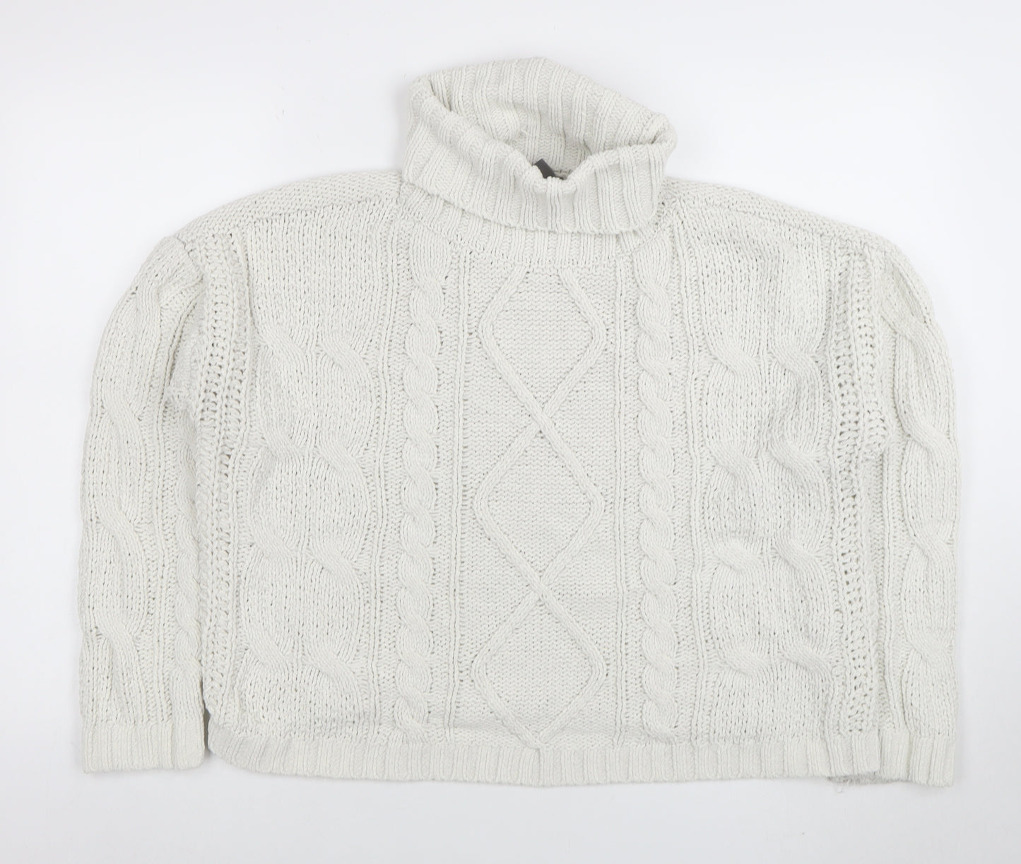 Primark Women's White Roll Neck Cable-Knit Pullover Jumper Size M