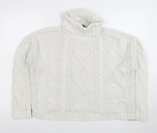 Primark Women's White Roll Neck Cable-Knit Pullover Jumper Size M
