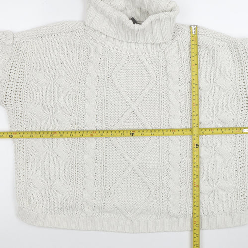 Primark Women's White Roll Neck Cable-Knit Pullover Jumper Size M