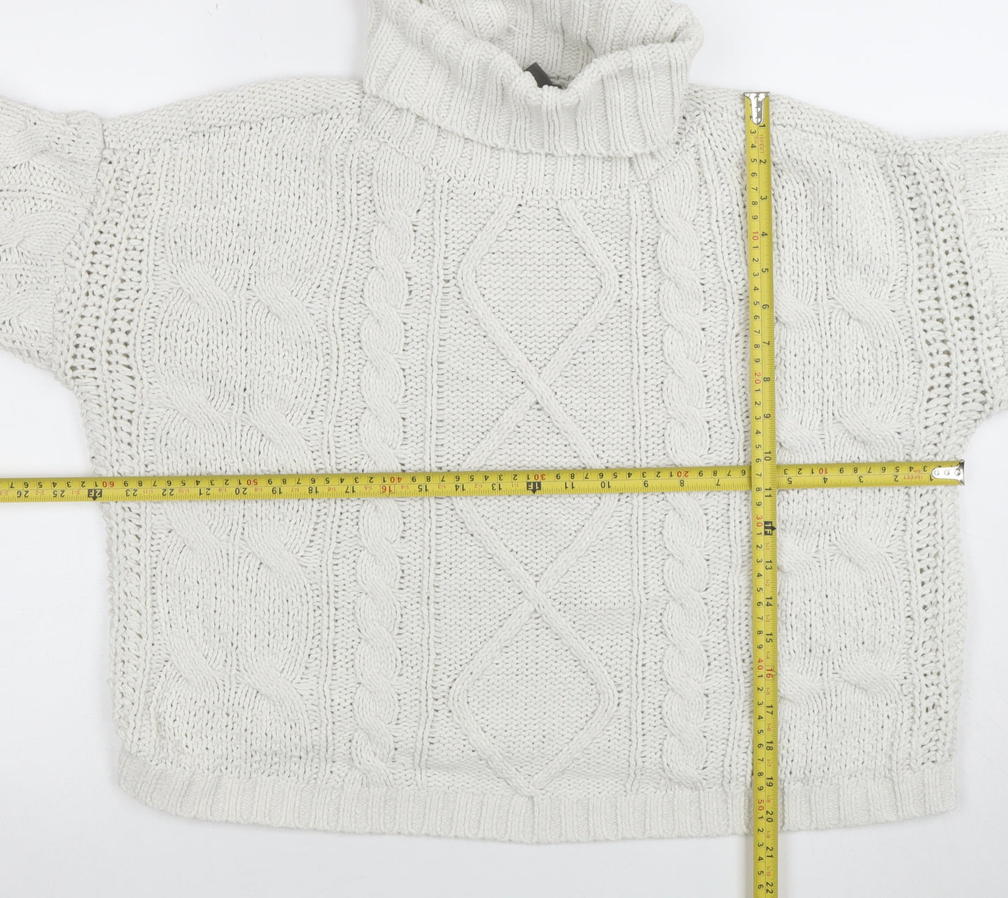 Primark Women's White Roll Neck Cable-Knit Pullover Jumper Size M
