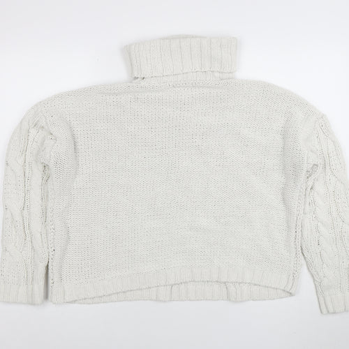 Primark Women's White Roll Neck Cable-Knit Pullover Jumper Size M