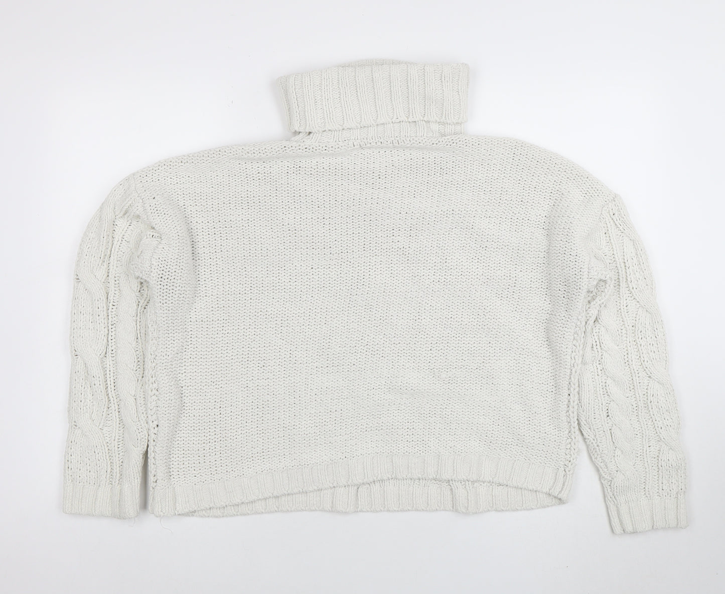 Primark Women's White Roll Neck Cable-Knit Pullover Jumper Size M