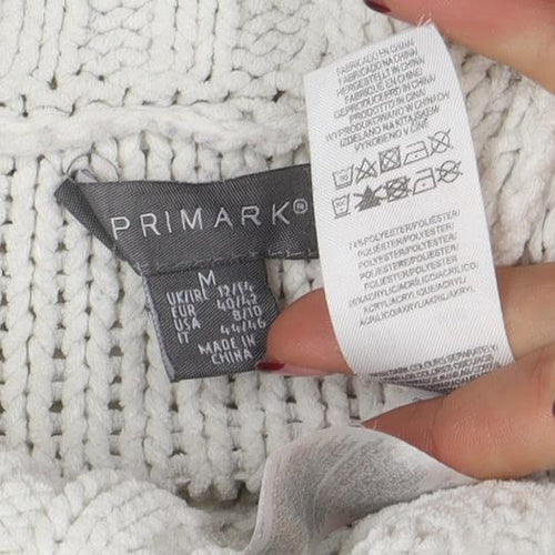 Primark Women's White Roll Neck Cable-Knit Pullover Jumper Size M