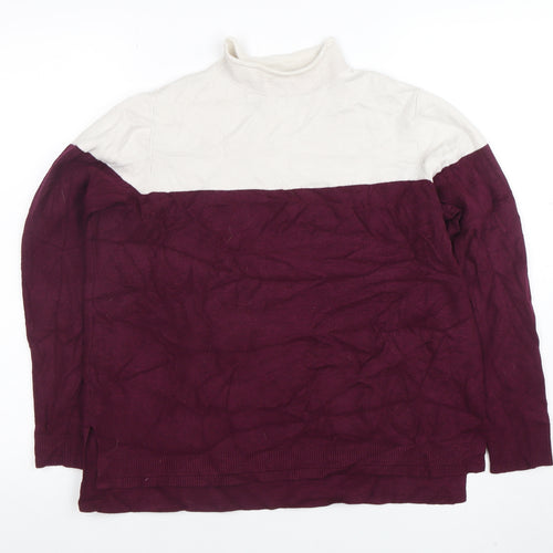 Marks and Spencer Women Berry & Cream High Neck Jumper Size 14