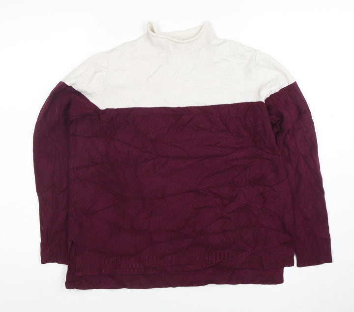 Marks and Spencer Women Berry & Cream High Neck Jumper Size 14