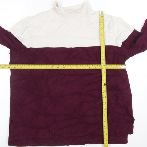 Marks and Spencer Women Berry & Cream High Neck Jumper Size 14