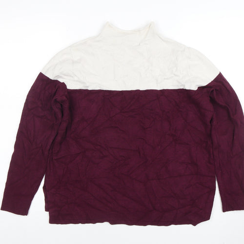 Marks and Spencer Women Berry & Cream High Neck Jumper Size 14