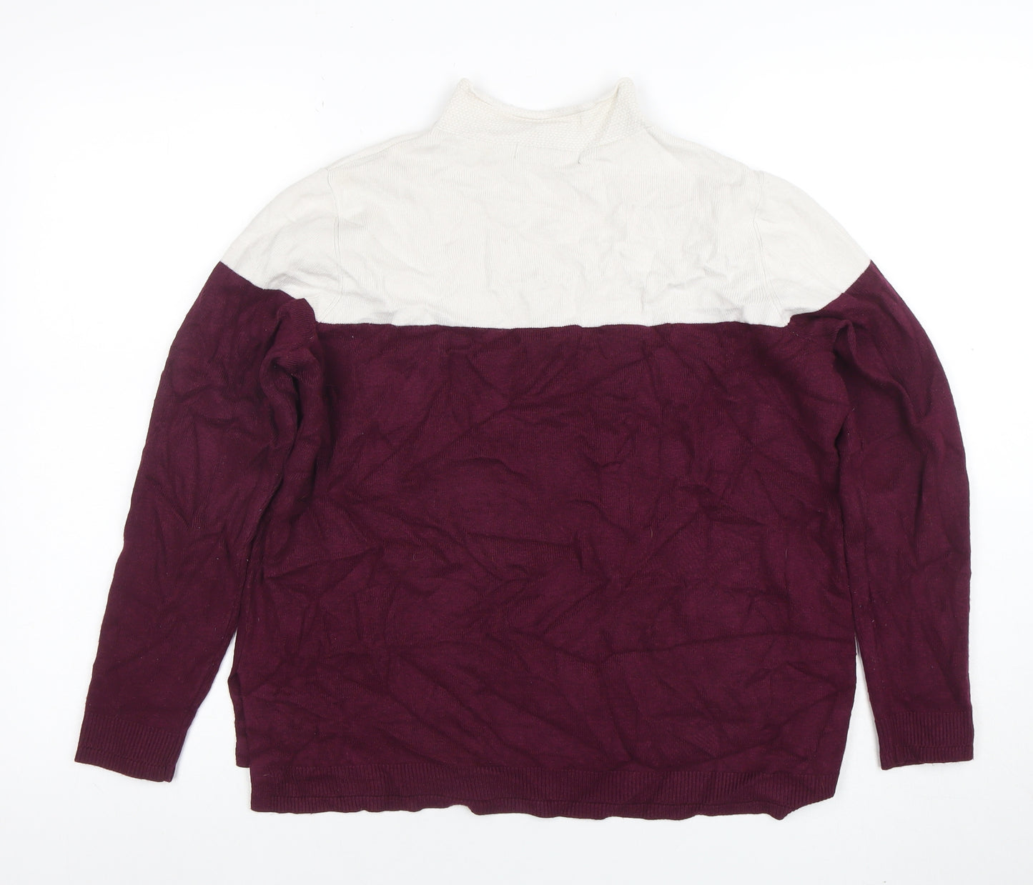 Marks and Spencer Women Berry & Cream High Neck Jumper Size 14
