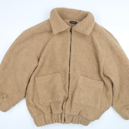 PrettyLittleThing Women Beige Fleece Bomber Jacket Size 8