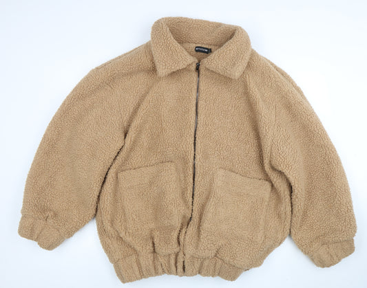 PrettyLittleThing Women Beige Fleece Bomber Jacket Size 8