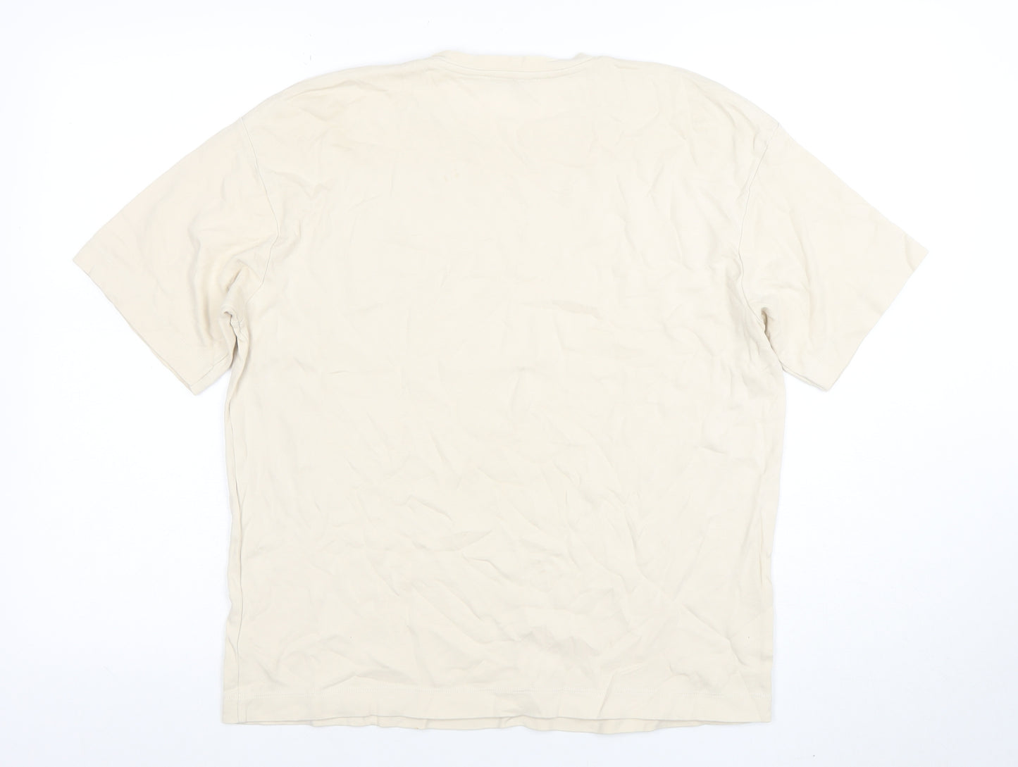 ZARA Men’s Beige Graphic Art Cotton T-Shirt Size L Regular Fit