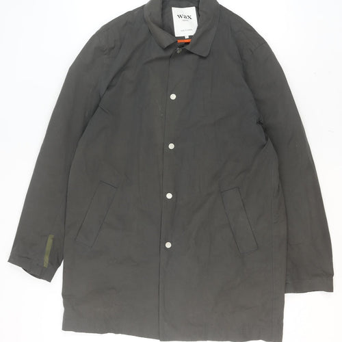 Wax London Men's Black L Cotton-Blend Mid-Length Overcoat